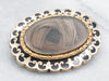 Victorian Era Mourning Brooch with Black Enamel and Woven Hair