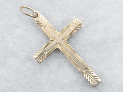 Yellow Gold Etched Cross Pendant