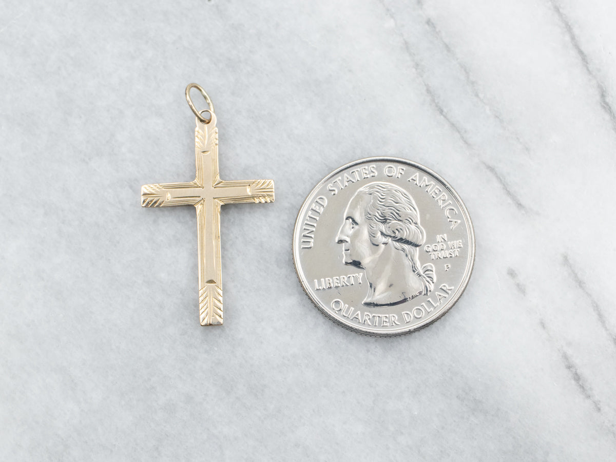 Yellow Gold Etched Cross Pendant