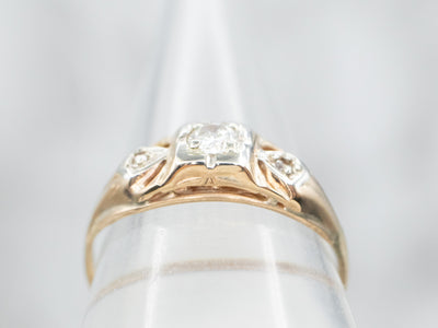 Two Tone Yellow and White Gold Diamond Engagement Ring with Diamond Accents