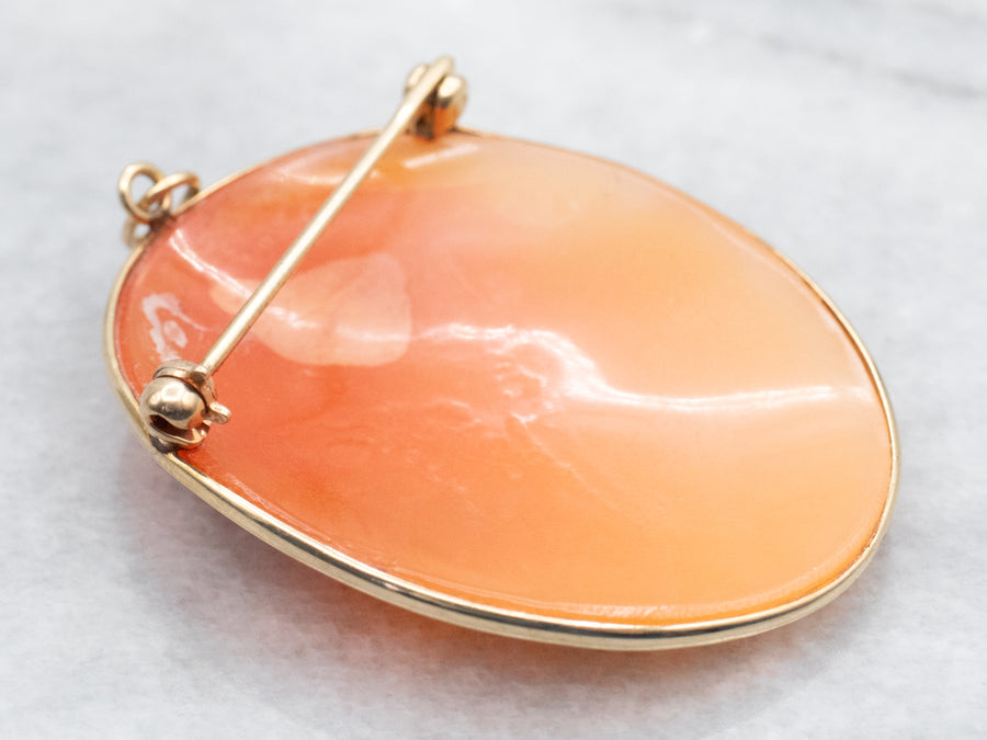 Yellow Gold Oval Cut Cameo Brooch or Pendant