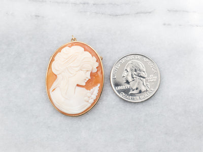 Yellow Gold Oval Cut Cameo Brooch or Pendant