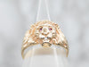 Yellow Gold Lion Ring with Ruby Eyes and Diamond in Mouth
