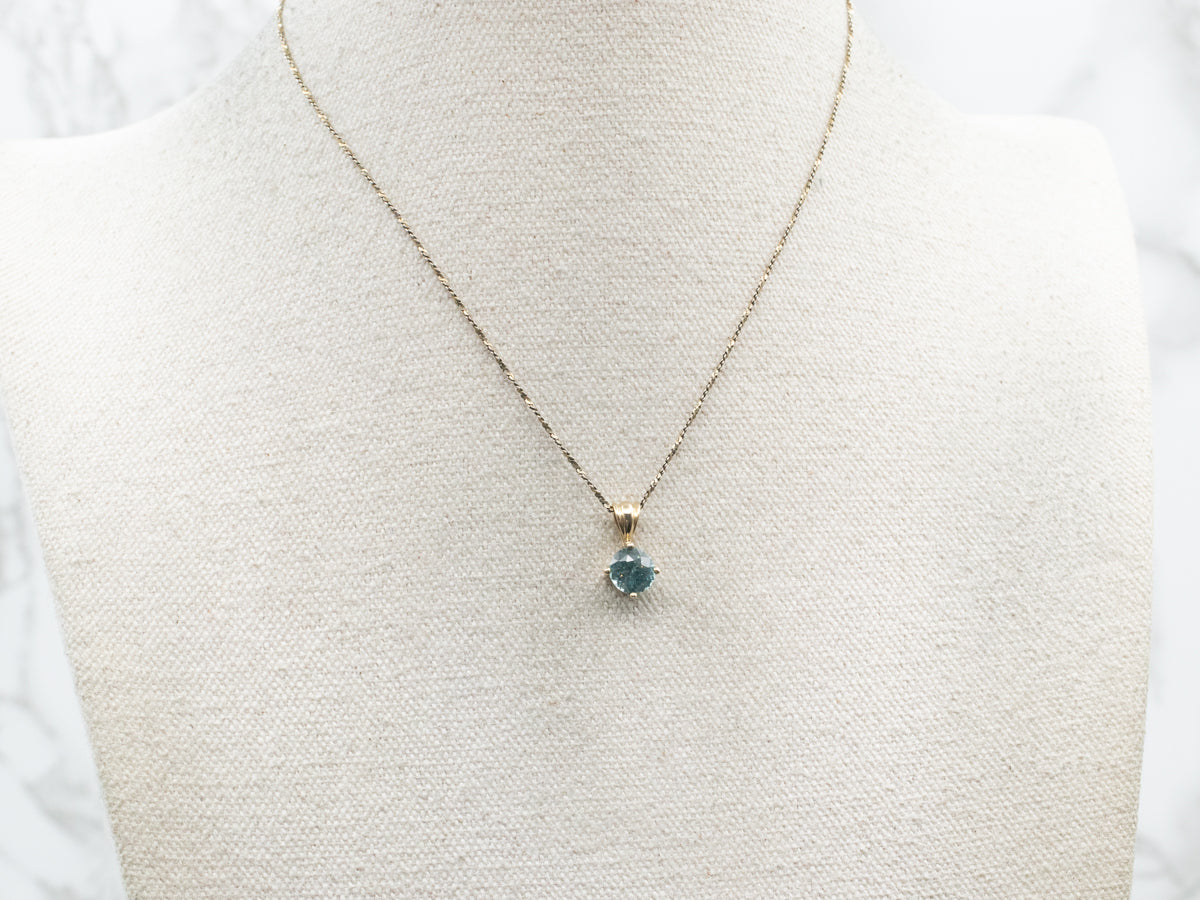 Colgante Solitario De Circón Azul De Talla Redonda