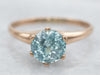 Antique Rose Gold Blue Zircon Solitaire Ring