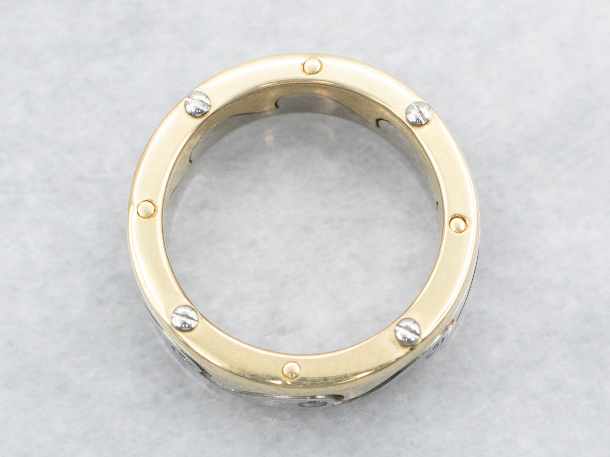 Modern Two Tone Gold Diamond Wave Pattern Band