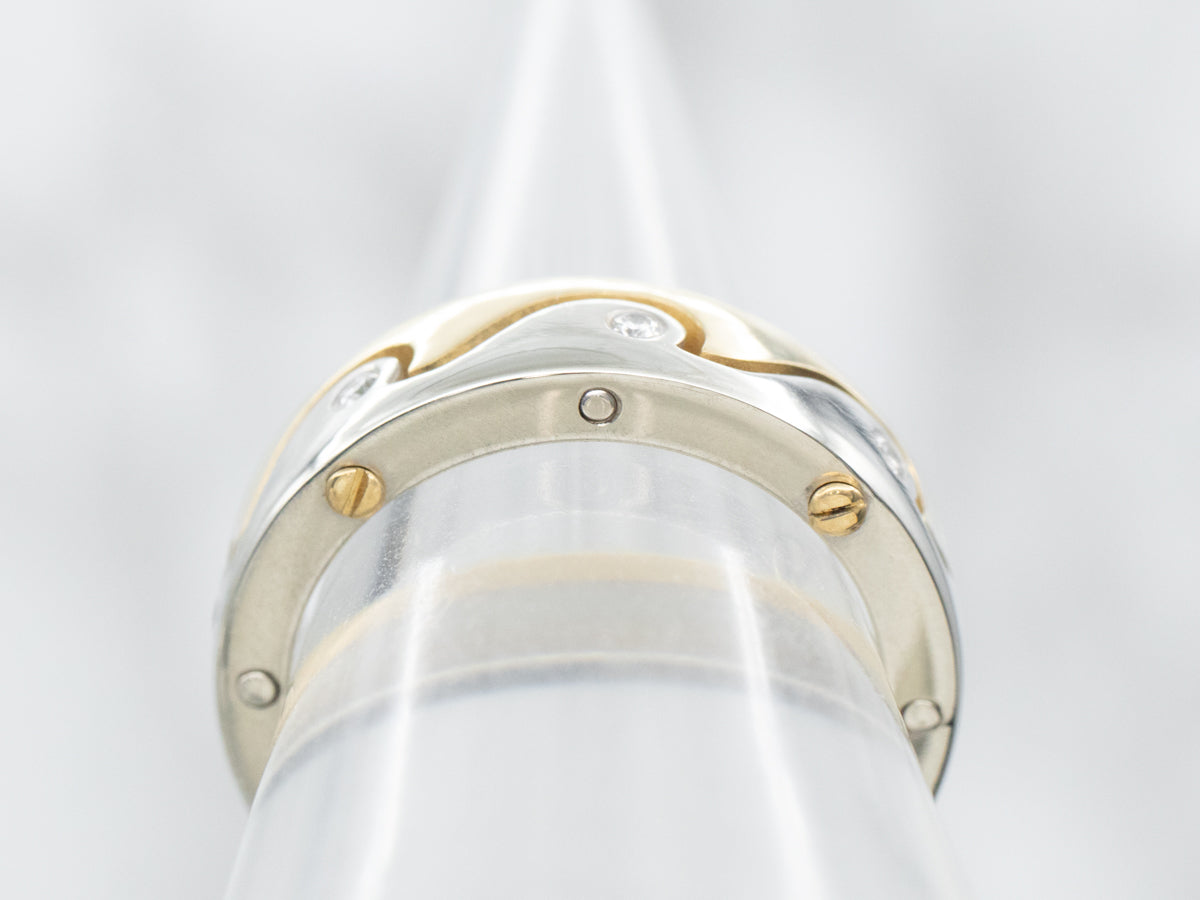 Modern Two Tone Gold Diamond Wave Pattern Band