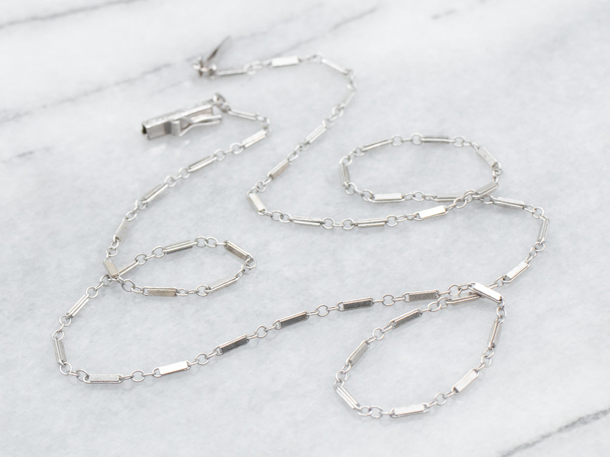 Cadena de eslabones de barra de oro blanco retro