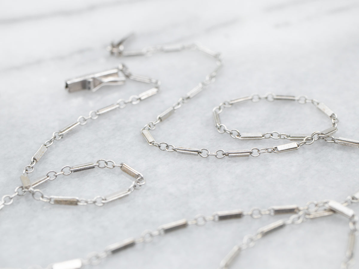 Cadena de eslabones de barra de oro blanco retro