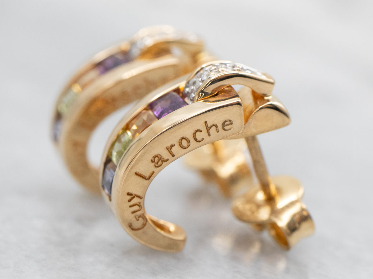 Pendientes colgantes de diamantes y piedras preciosas múltiples de Guy Laroche