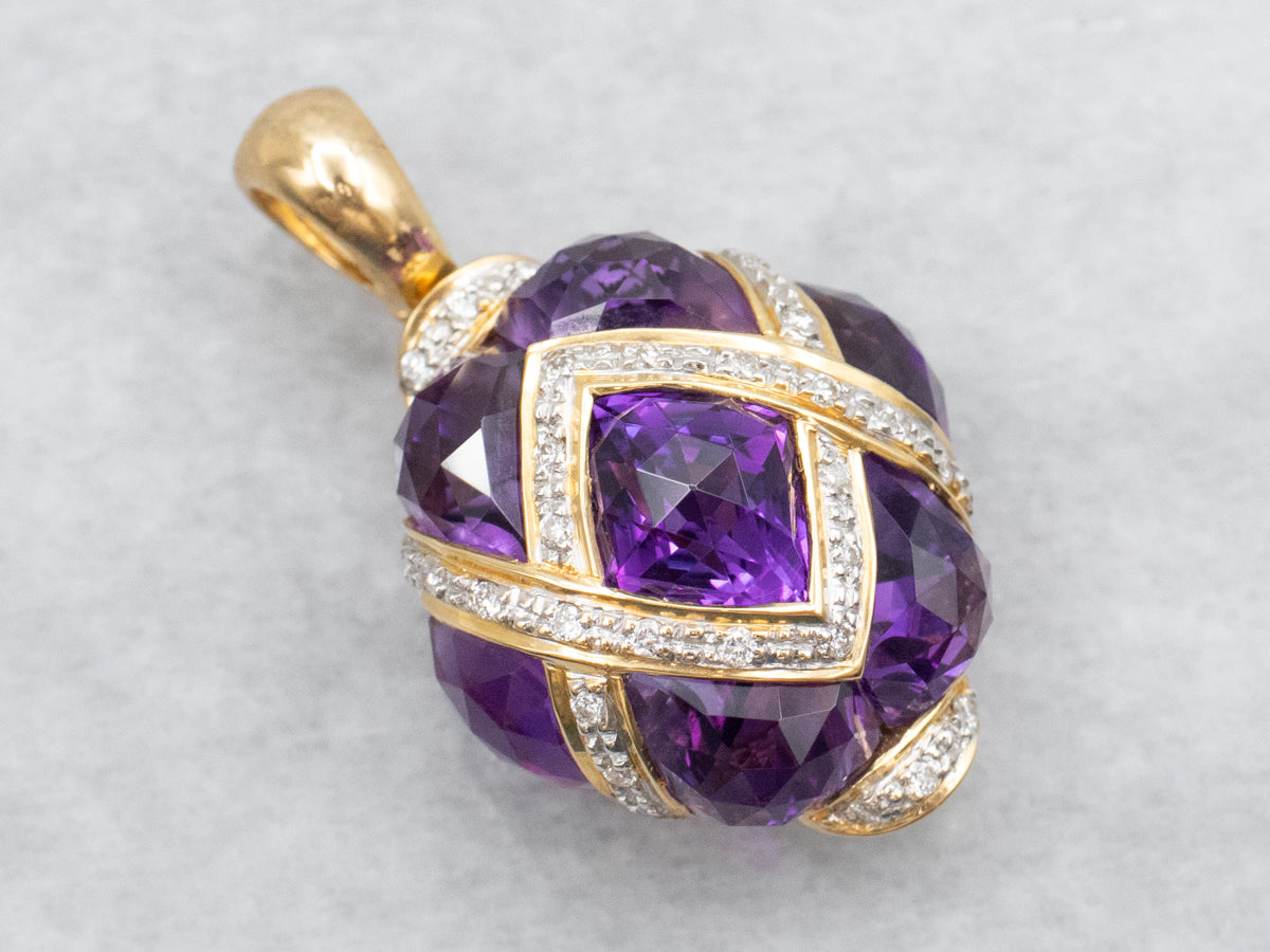 Fancy Cut Amethyst and Diamond Pendant
