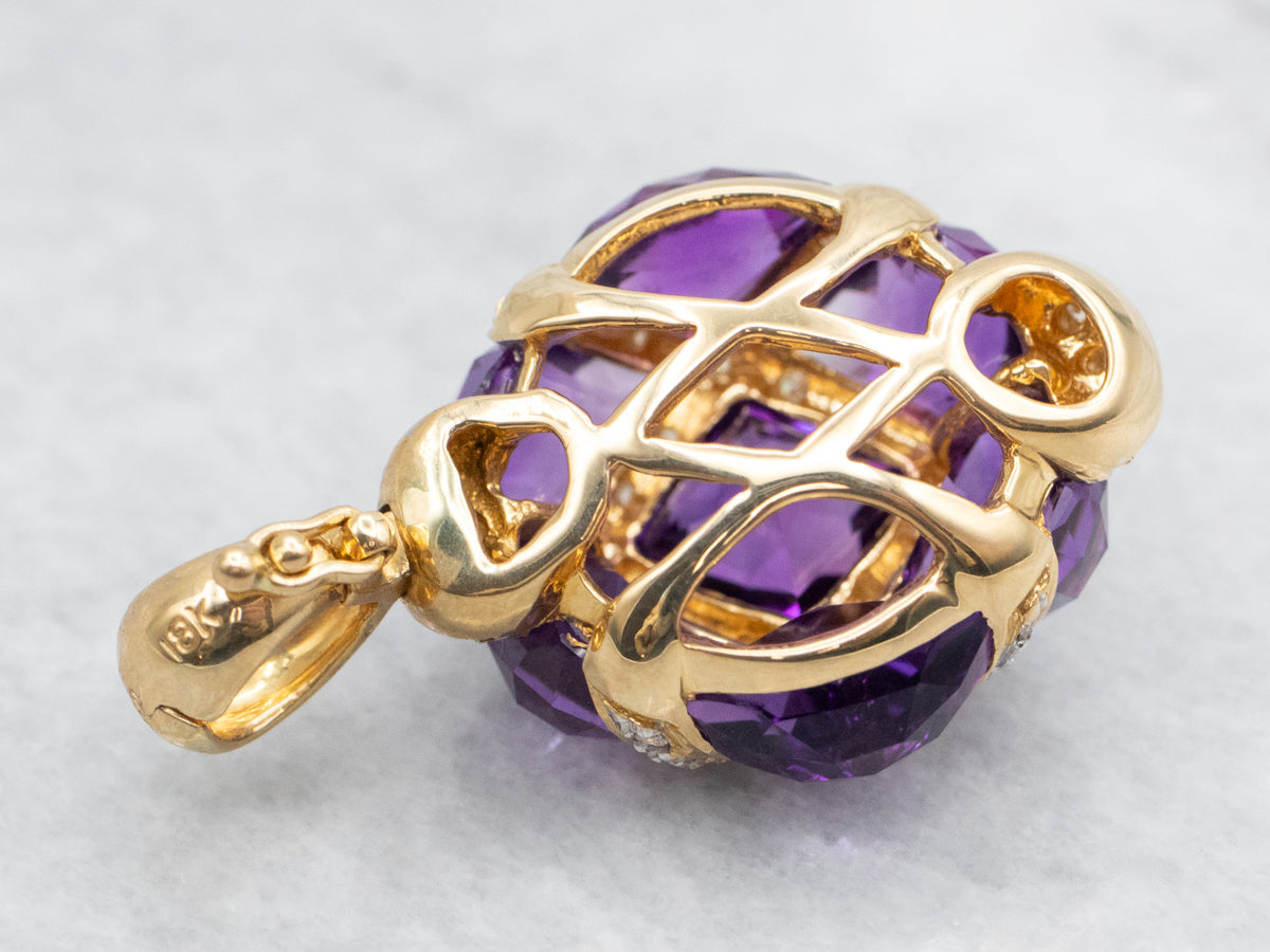 Fancy Cut Amethyst and Diamond Pendant