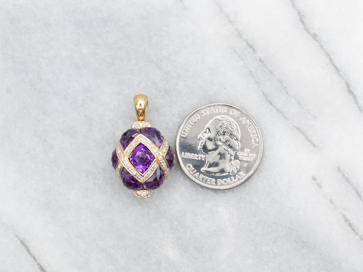 Fancy Cut Amethyst and Diamond Pendant