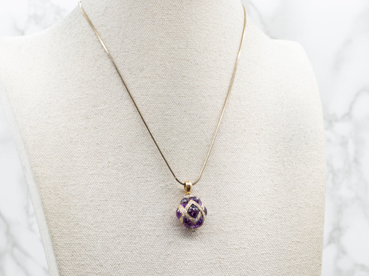 Fancy Cut Amethyst and Diamond Pendant
