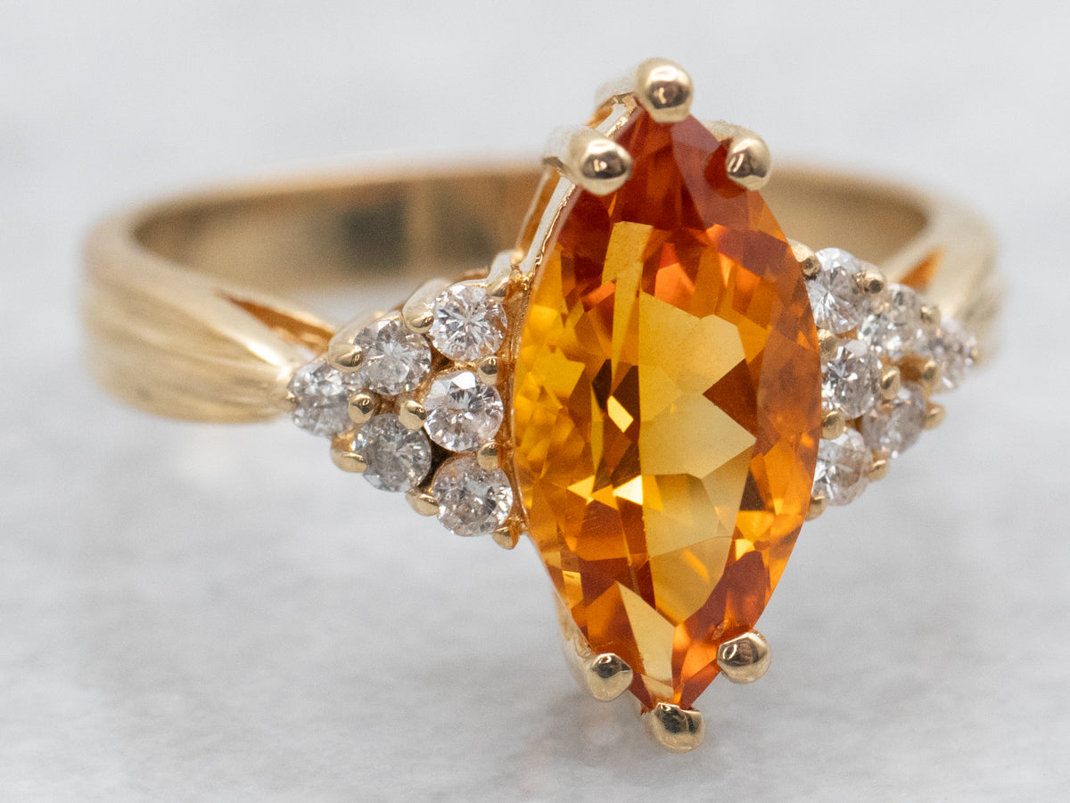 Marquise-Cut Citrine and Diamond Ring