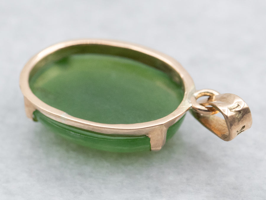 Yellow Gold Oval Cut Nephrite Jade Solitaire Pendant