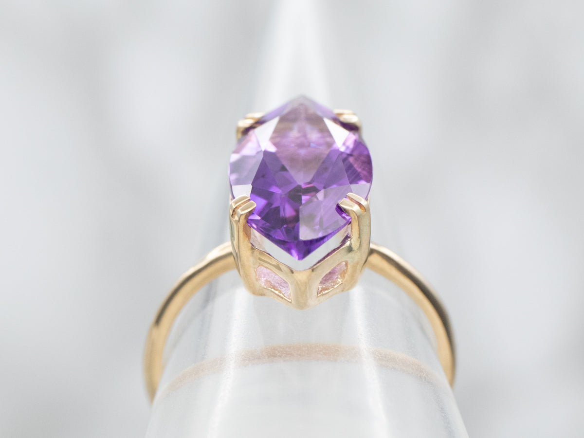 Yellow Gold Marquise Cut Amethyst Solitaire Ring