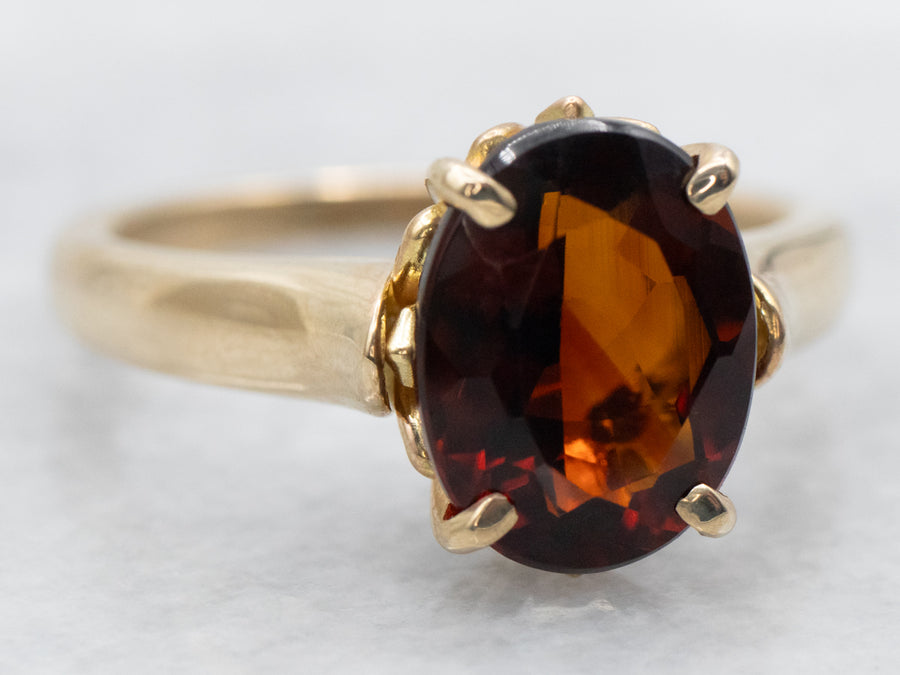Yellow Gold Oval Cut Citrine Solitaire Ring