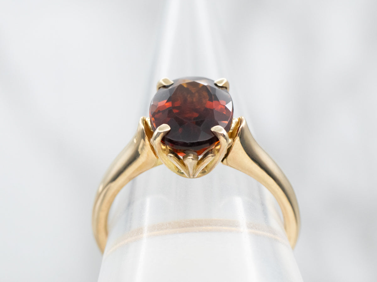 Yellow Gold Oval Cut Citrine Solitaire Ring