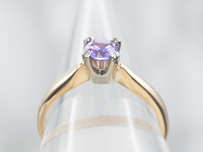 Two Tone Yellow and White Gold Round Cut Purple Sapphire Solitaire Ring