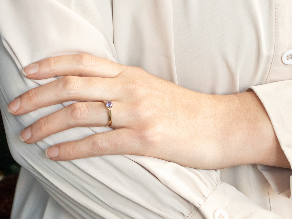 Two Tone Yellow and White Gold Round Cut Purple Sapphire Solitaire Ring