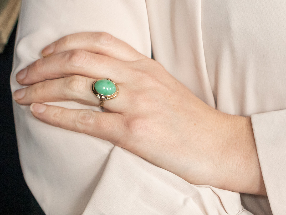 Two Tone Jadeite Solitaire Ring