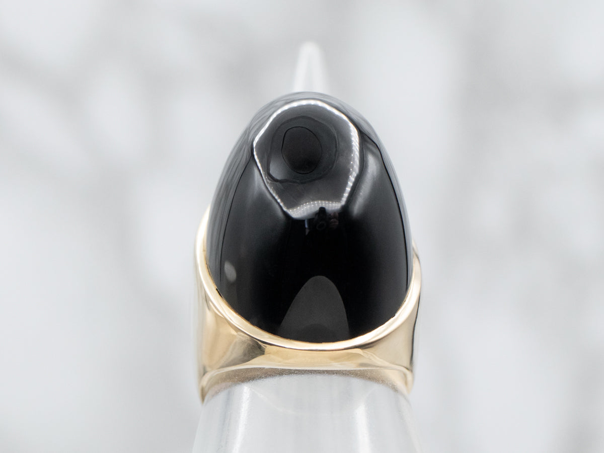 High Dome Black Onyx Solitaire Ring