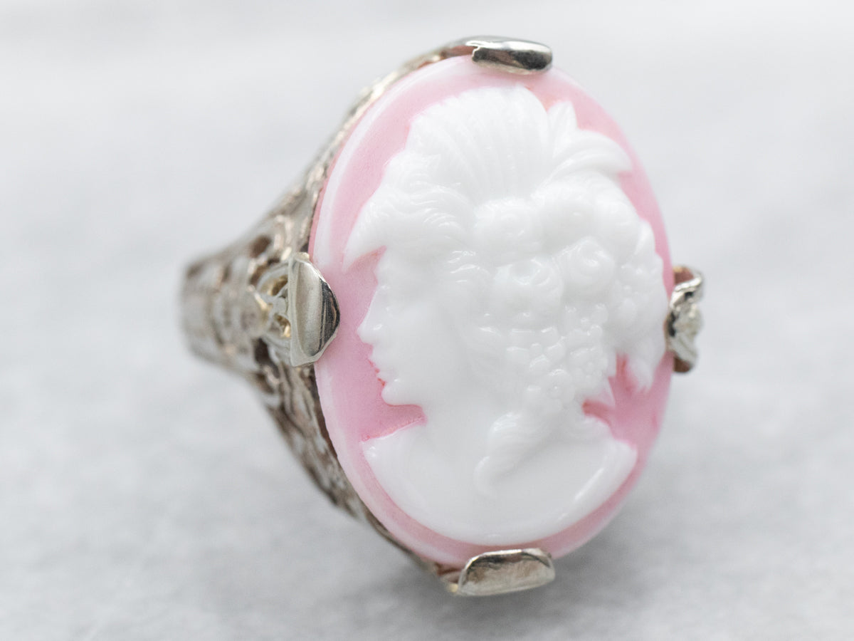 Art Deco Pink Glass Cameo Ring
