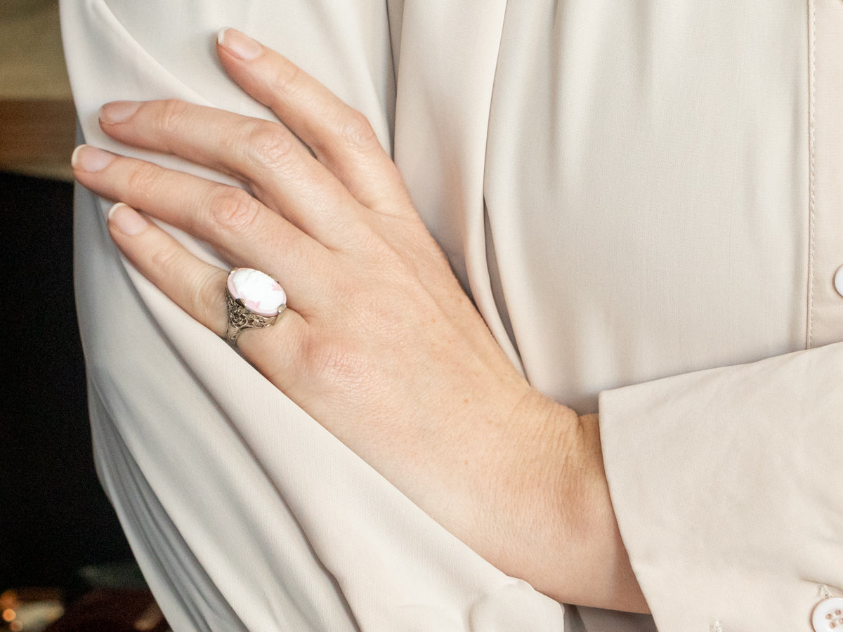 Art Deco Pink Glass Cameo Ring