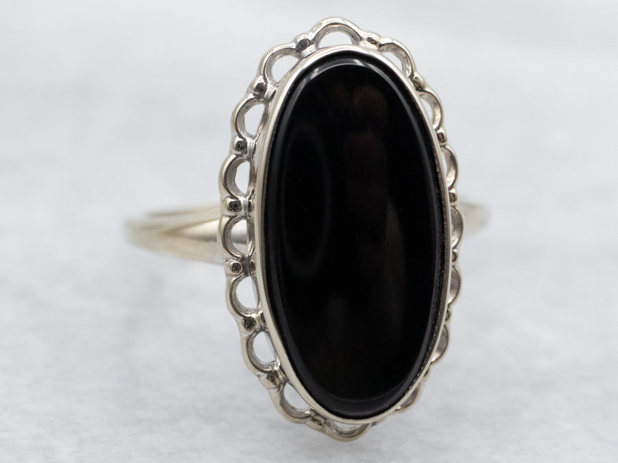 Scalloped Mid Century Black Onyx Ring