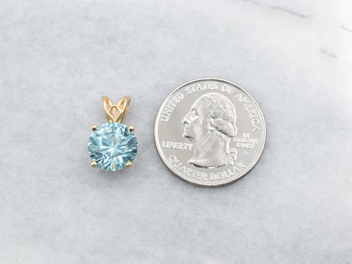 Round Cut Blue Zircon Solitaire Pendant