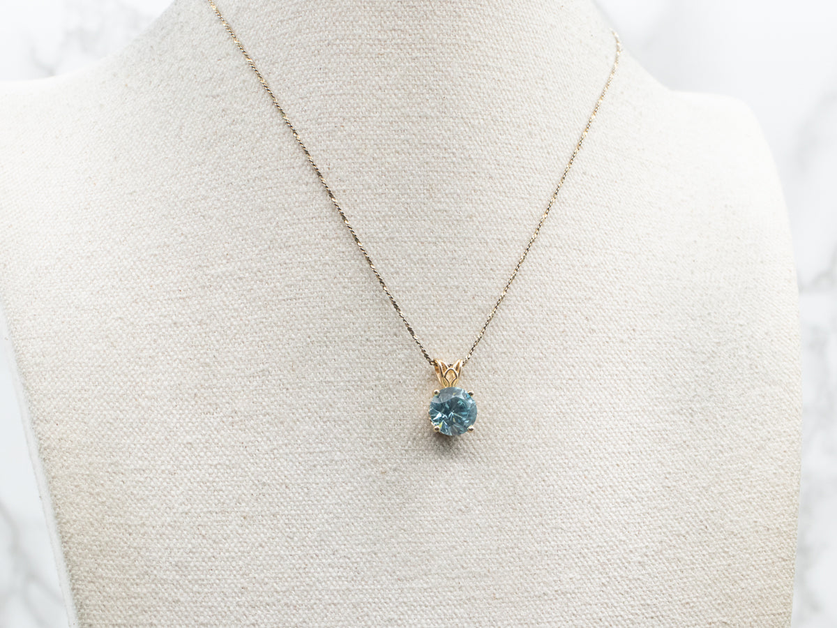 Round Cut Blue Zircon Solitaire Pendant