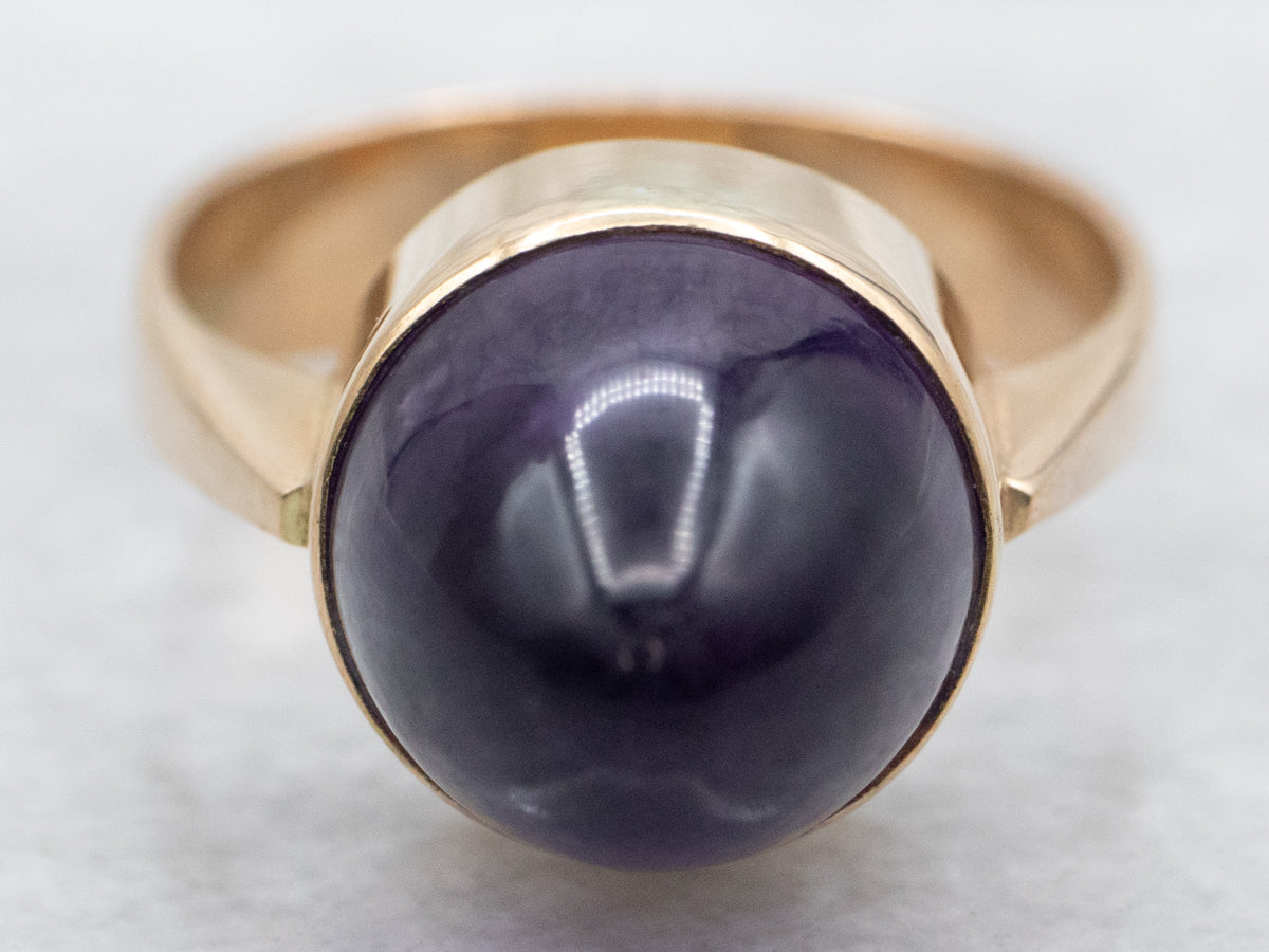 Amethyst High Dome Gold Statement Ring