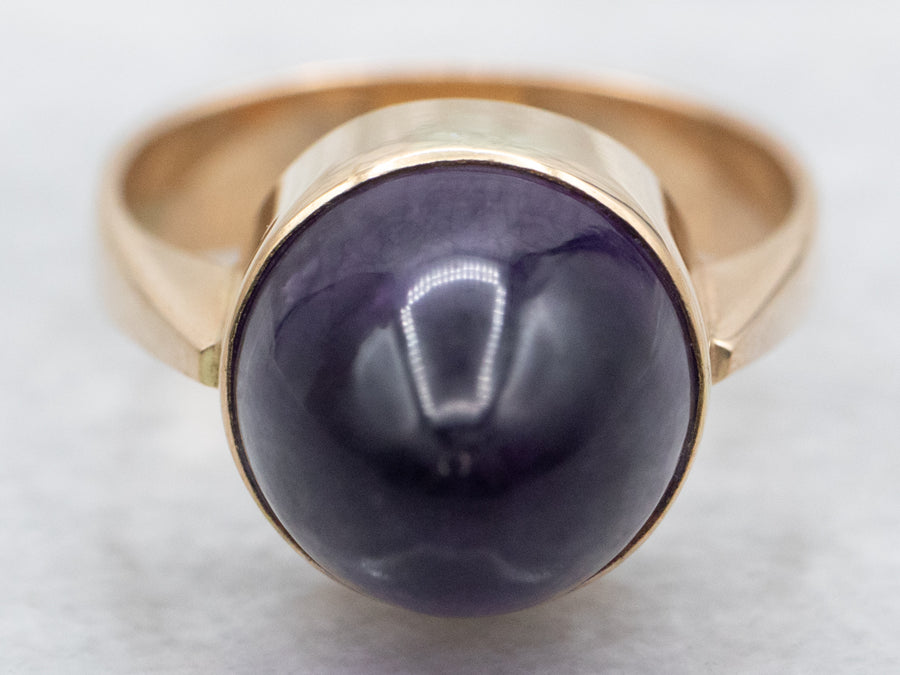 Amethyst High Dome Gold Statement Ring