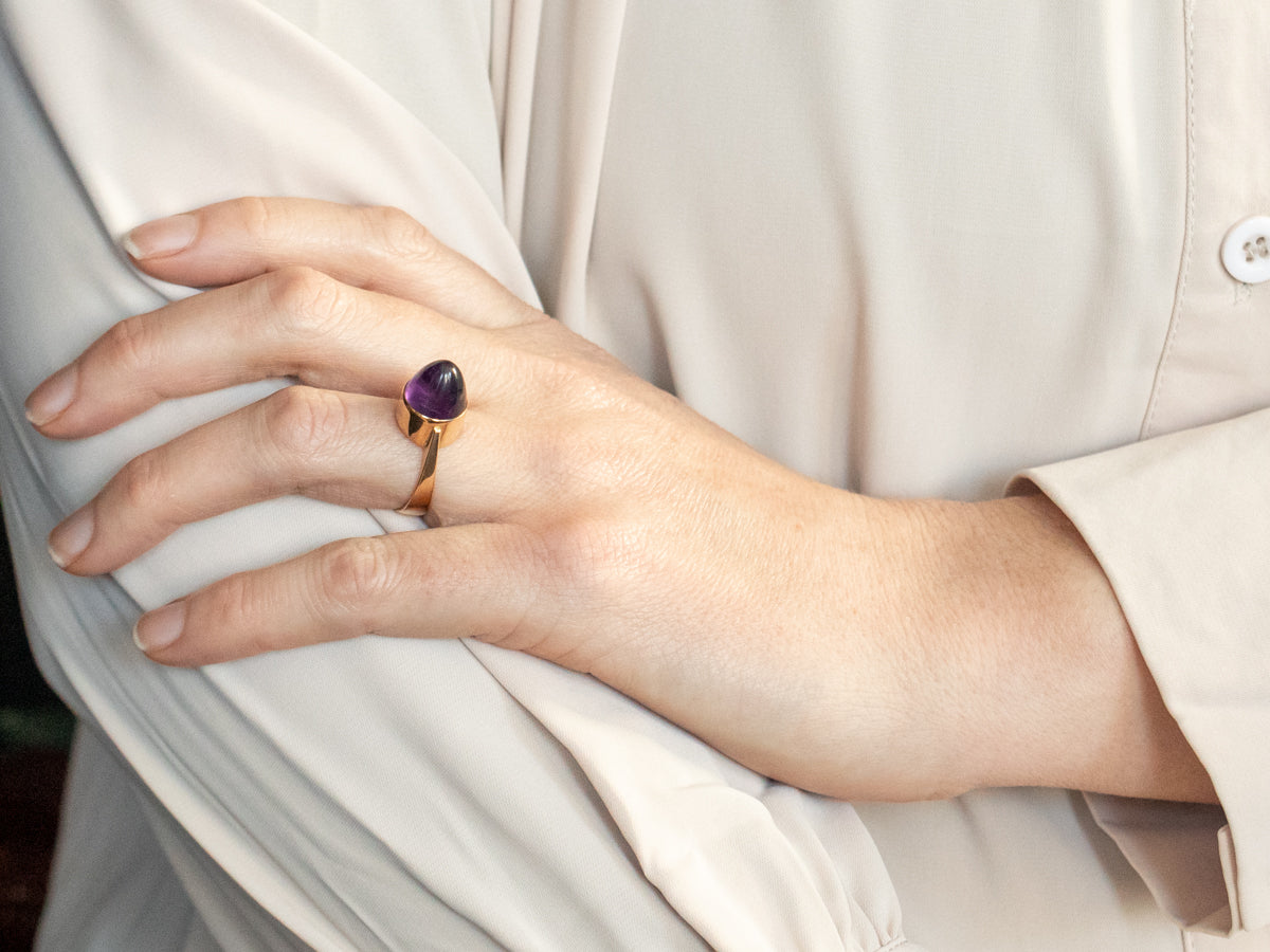 Amethyst High Dome Gold Statement Ring