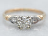 Yellow and White Gold European Cut Diamond Engagement Ring with Diamond Accents
