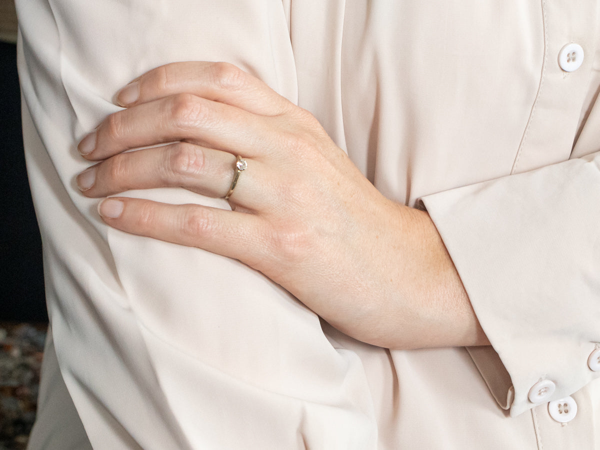 Green Gold Old Mine Cut Diamond Solitaire Engagement Ring with Etched Shoulders