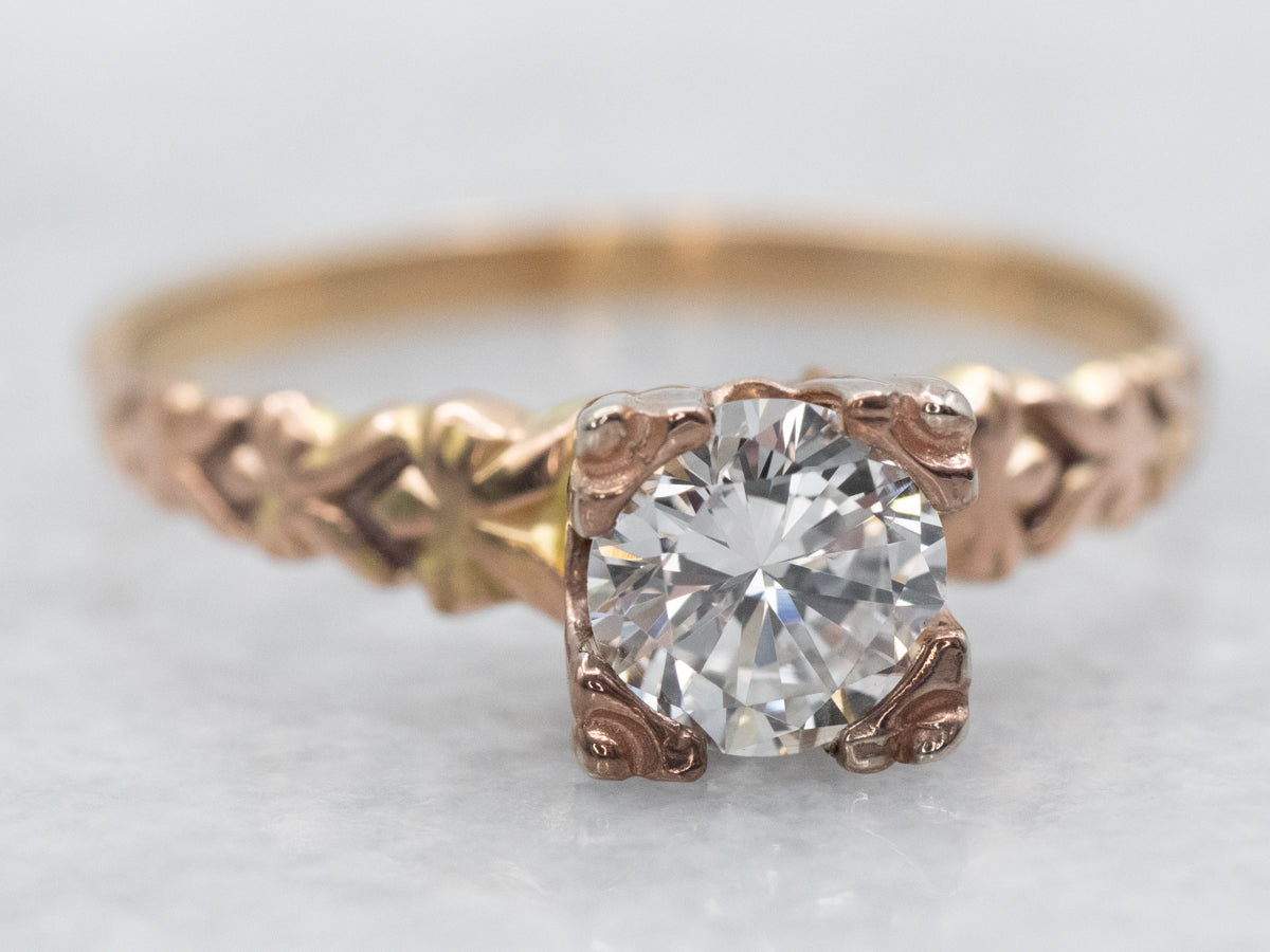 Vintage Gold Diamond Solitaire Engagement Ring