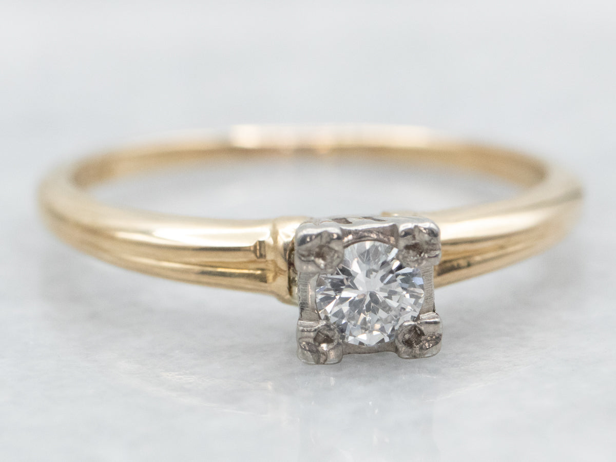 Two Tone Yellow and White Gold Diamond Solitaire Engagement Ring