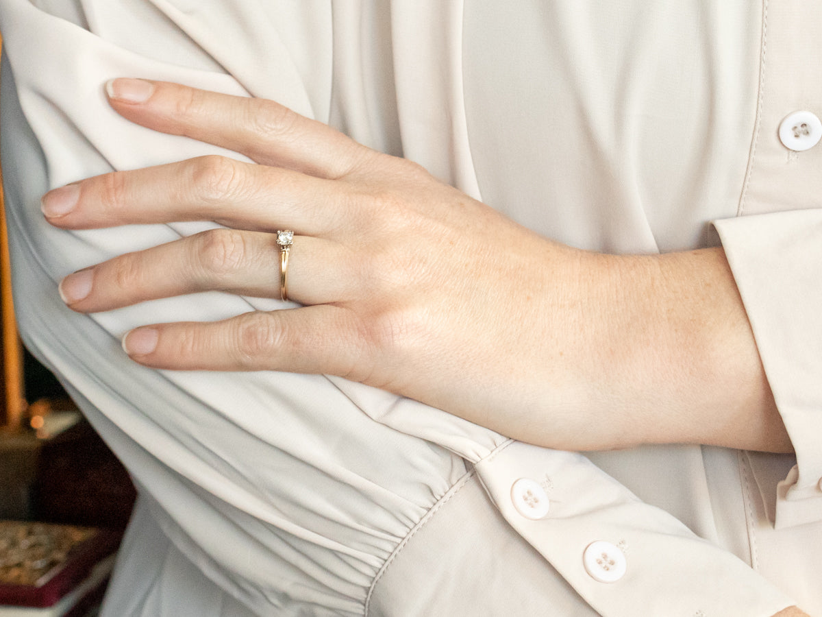 Two Tone Yellow and White Gold Diamond Solitaire Engagement Ring