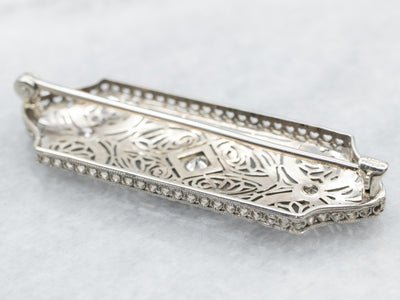 White Gold Art Deco European Cut Diamond Brooch