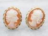 Yellow Gold Oval Cut Cameo Stud Earrings