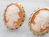 Yellow Gold Oval Cut Cameo Stud Earrings