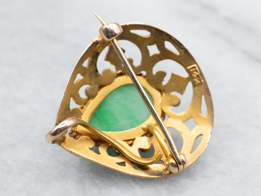 Ornate Antique Gold Jadeite Brooch or Pendant