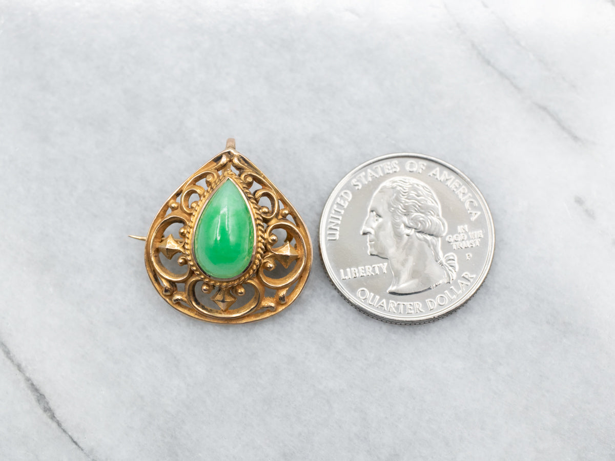 Ornate Antique Gold Jadeite Brooch or Pendant