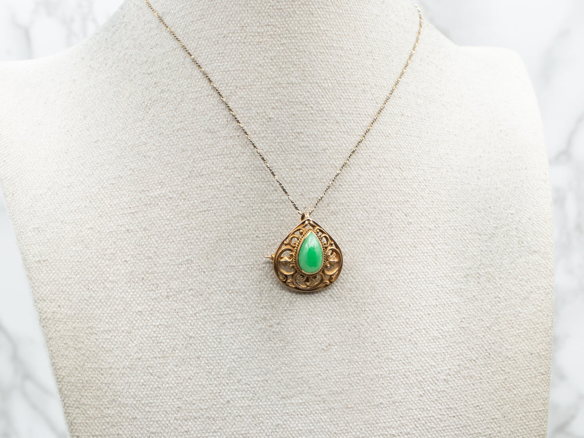 Ornate Antique Gold Jadeite Brooch or Pendant