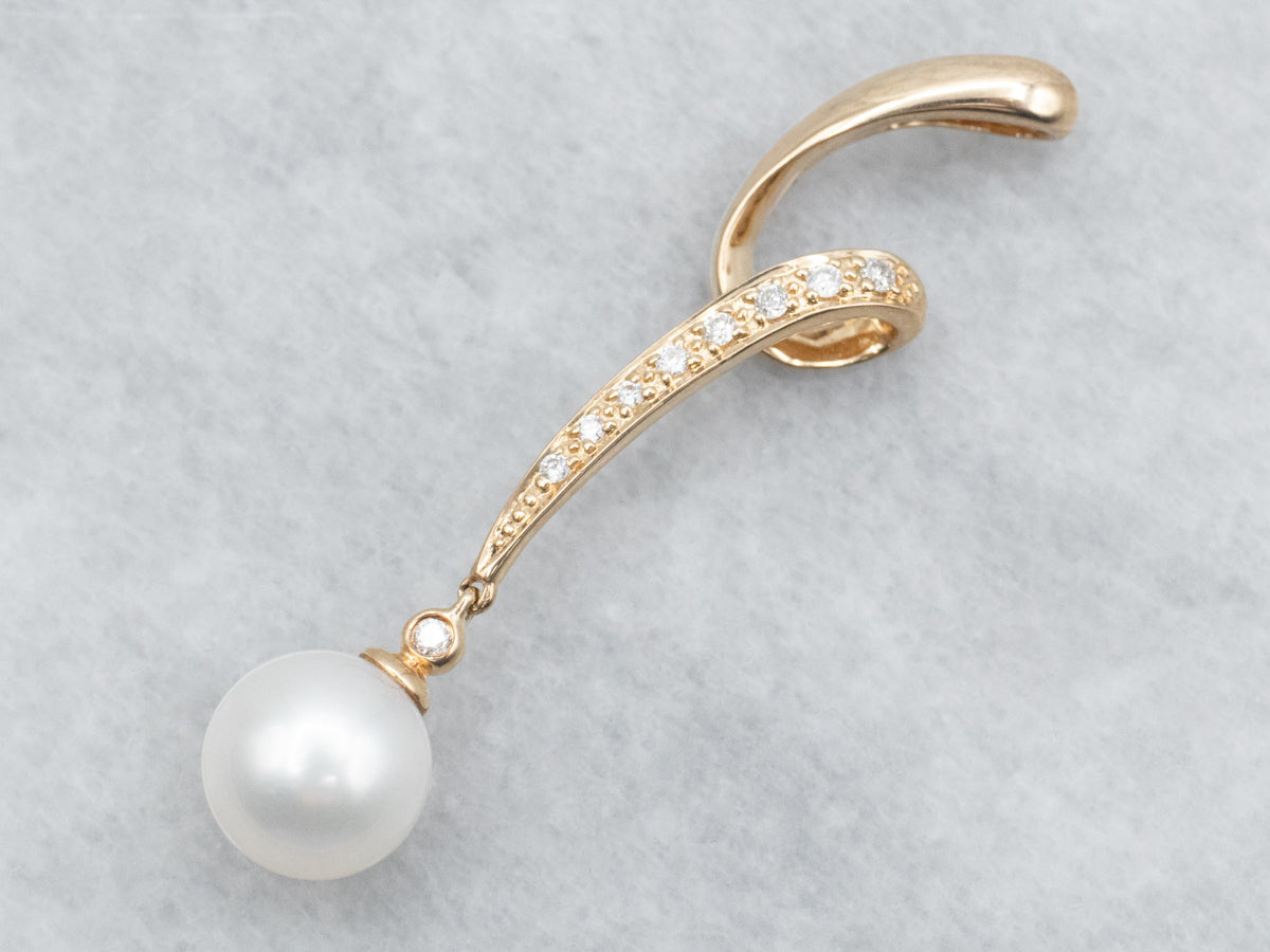 Looping Saltwater Pearl and Diamond Drop Pendant