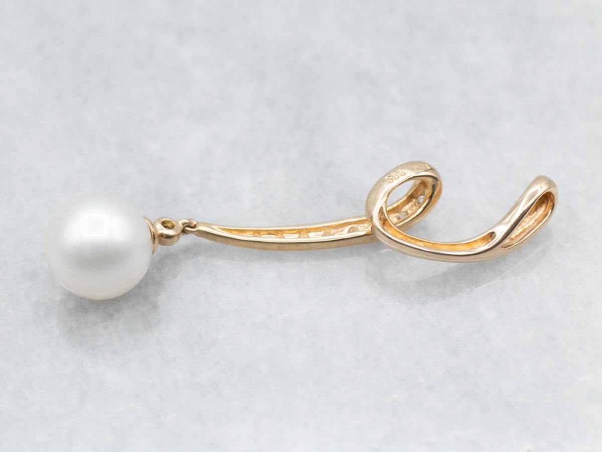 Looping Saltwater Pearl and Diamond Drop Pendant