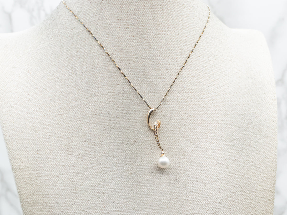 Looping Saltwater Pearl and Diamond Drop Pendant