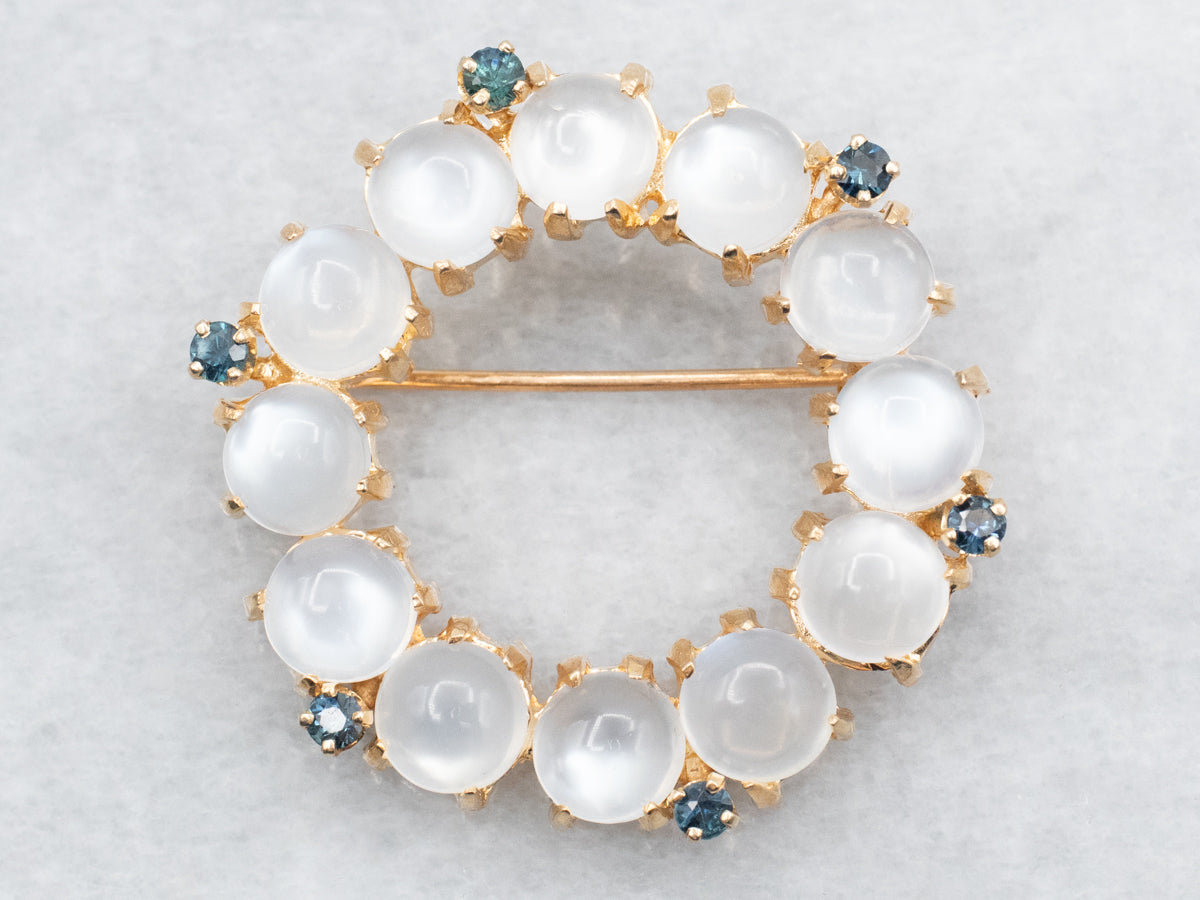 Vintage Moonstone and Sapphire Circle Pin